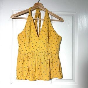 American Eagle Outfitters Yellow Floral Women Halter Top Sz M Babydoll Y2K Fairy